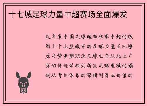 十七城足球力量中超赛场全面爆发